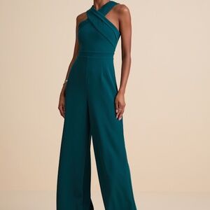 Lulus Criss-cross Your Mind Emerald Cross-front Wide-leg Jumpsuit Green - Size L